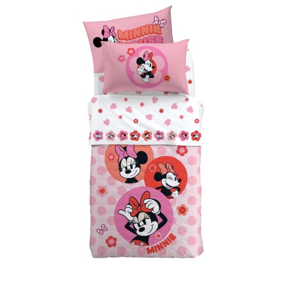 Completo Lenzuola Letto Minnie Flowers in Cotone Disney Caleffi